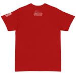 Red tech shirt back bulk dominoes style logo smaller stack em high let em fly