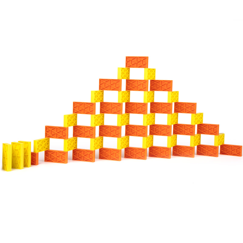 Kinetic Domino Toppling Kit pyramid of orange and yellow