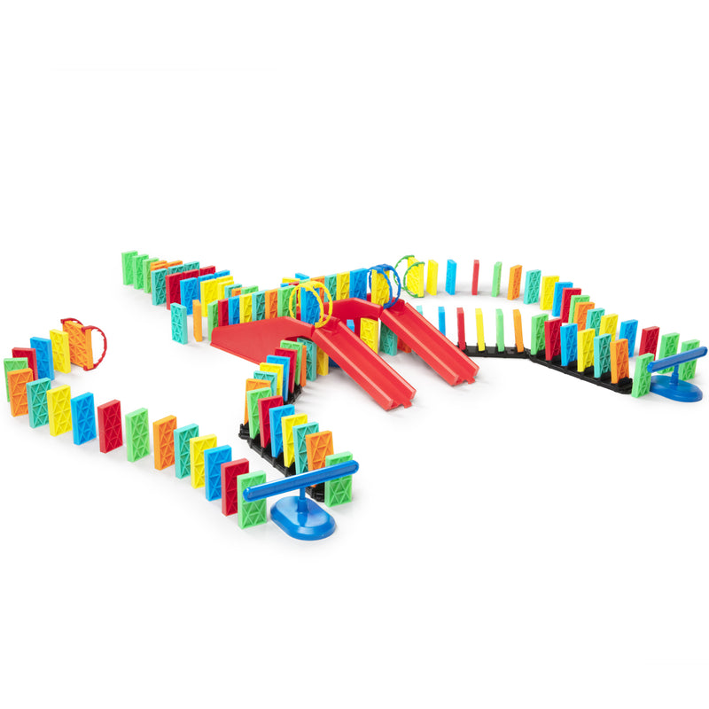 Kinetic dominoes setup with rapid track and bridges